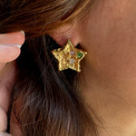 Jewel Gold Textured Star Earring-Jewelry - Earrings-Qingdao Dadongsheng Jewelry Co.-Peachy Keen Boutique, Women's Fashion Boutique, Located in Cape Girardeau and Dexter, MO