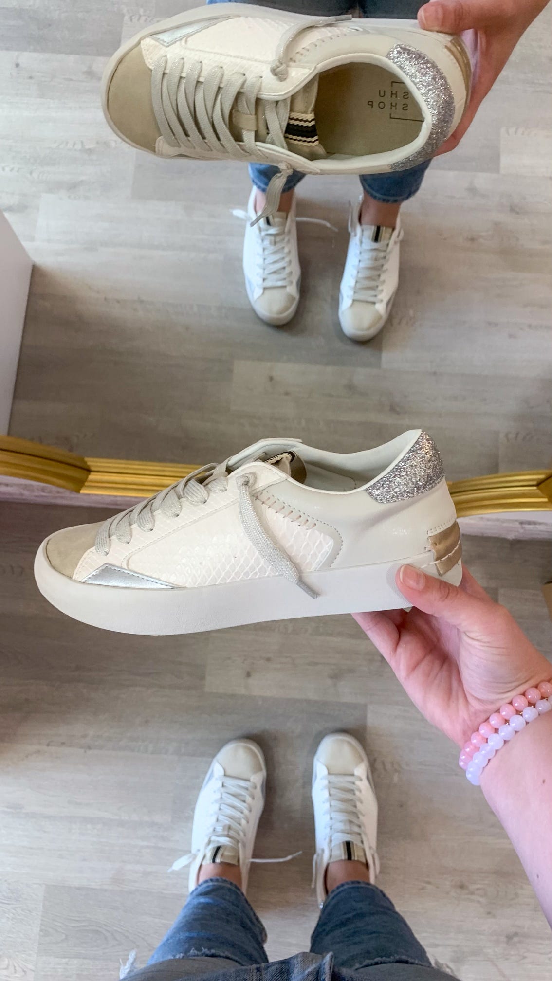 Shu Shop | Neutral Bone Sparkle Sneaker-Shoes - Sneakers-Shu Shop-Peachy Keen Boutique, Women's Fashion Boutique, Located in Cape Girardeau and Dexter, MO