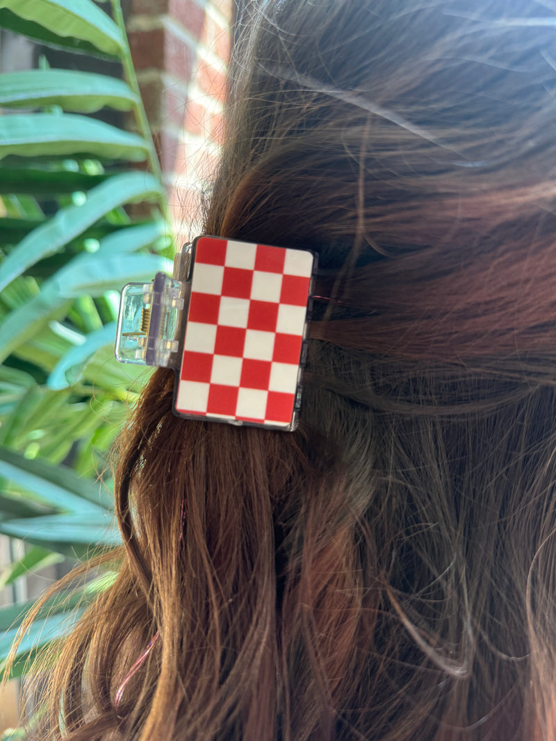 Red & White Small Checkered Hair Clip-260 Hair Accessories-Tracylynn Designs-Peachy Keen Boutique, Women's Fashion Boutique, Located in Cape Girardeau and Dexter, MO