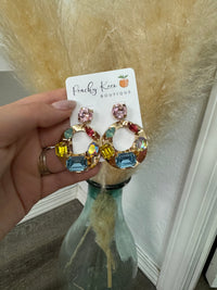 Gold Gem Stone Circle Earrings-Golden Stella-Peachy Keen Boutique, Women's Fashion Boutique, Located in Cape Girardeau and Dexter, MO