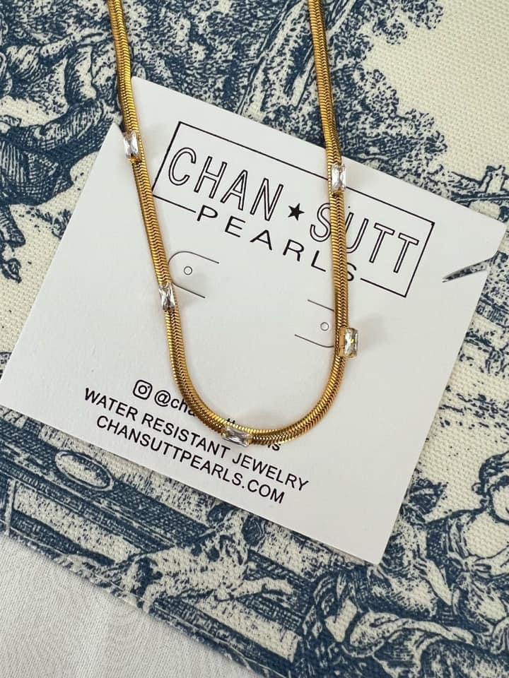 Crystal Gold Flat Chain Necklace-Necklaces-ChanSutt Pearls-Peachy Keen Boutique, Women's Fashion Boutique, Located in Cape Girardeau and Dexter, MO