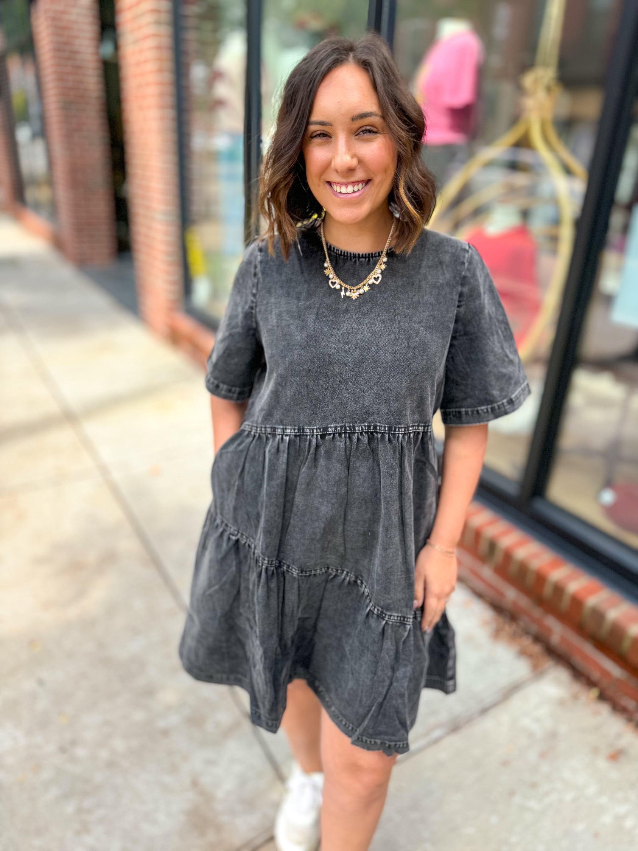 Emmy Washed Black Denim Dress-Dresses-Anniewear-Peachy Keen Boutique, Women's Fashion Boutique, Located in Cape Girardeau and Dexter, MO