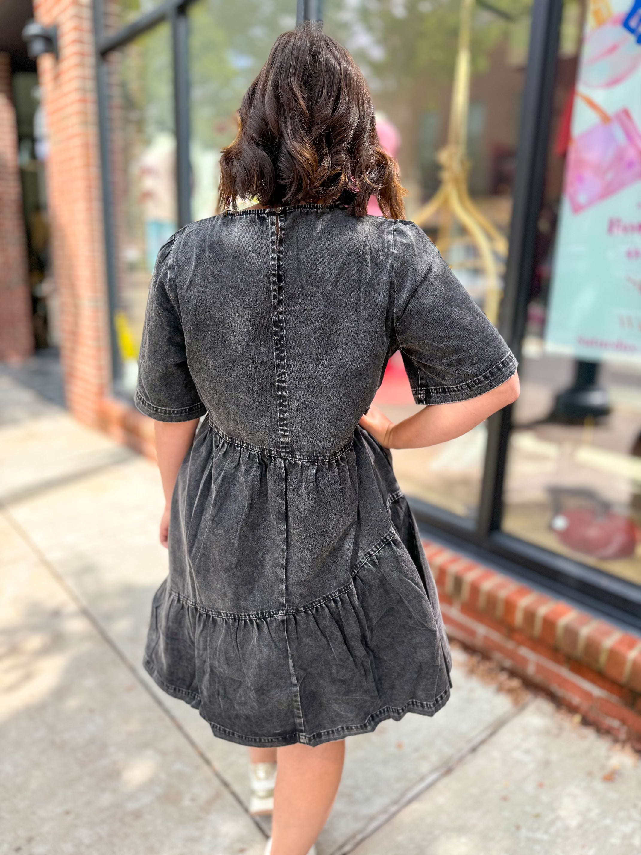 Emmy Washed Black Denim Dress-Dresses-Anniewear-Peachy Keen Boutique, Women's Fashion Boutique, Located in Cape Girardeau and Dexter, MO