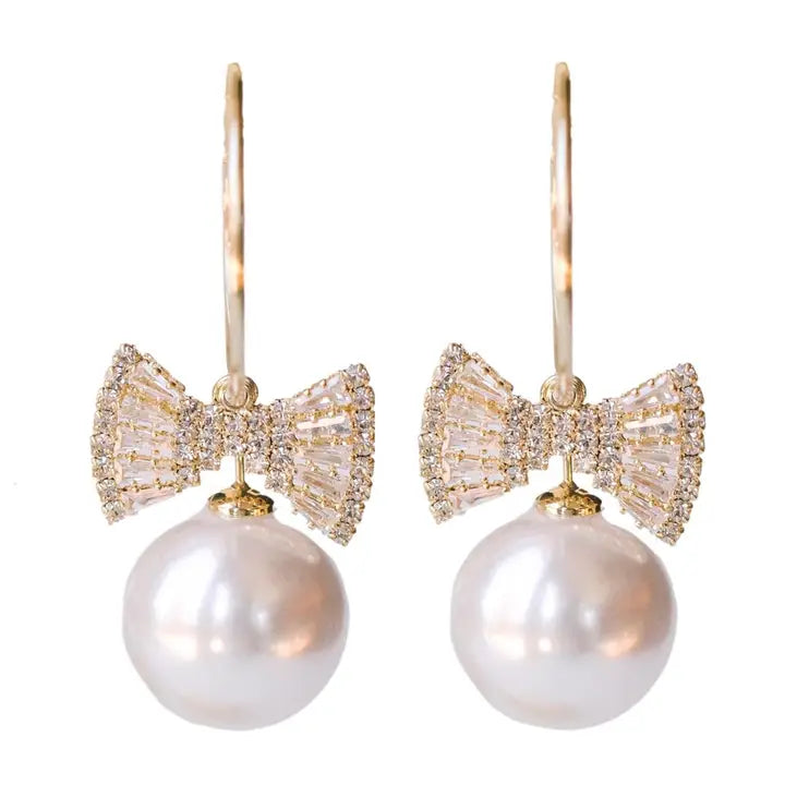 Bow Tie Pearl Statement Earrings-Jewelry - Earrings-Jocelyn-Peachy Keen Boutique, Women's Fashion Boutique, Located in Cape Girardeau and Dexter, MO