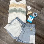 White & Blue Colorblock Tencel Shorts