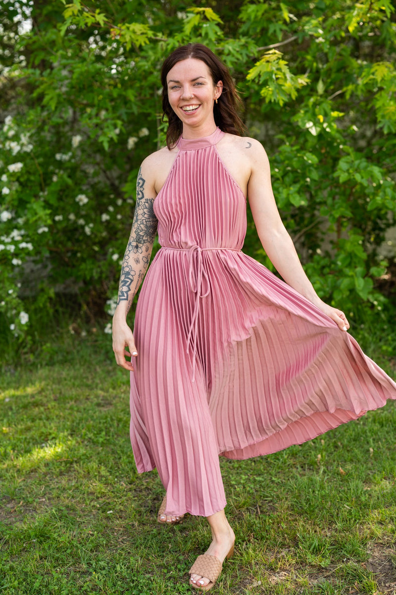 Rose Pleated Midi Dress-halter top maxi dress-Rosevelvet-Peachy Keen Boutique, Women's Fashion Boutique, Located in Cape Girardeau and Dexter, MO