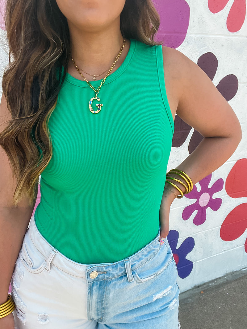 Green Round Neck Sleeveless Bodysuit-Bodysuit-Le LIs-Peachy Keen Boutique, Women's Fashion Boutique, Located in Cape Girardeau and Dexter, MO
