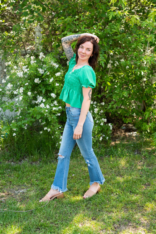 Kelly Green Cinched Peplum Top