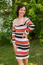 Stripe Ruffle Off the Shoulder Dress