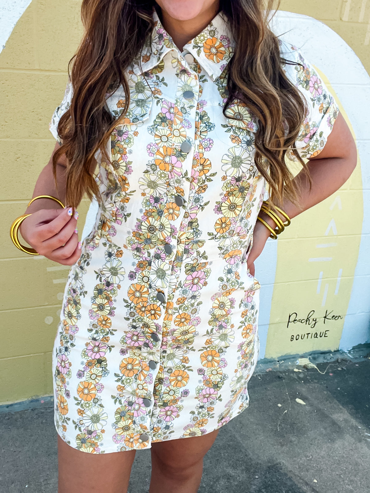 Ivory Mutli Color Flower Dress-181 Casual Dress-BaeVely-Peachy Keen Boutique, Women's Fashion Boutique, Located in Cape Girardeau and Dexter, MO