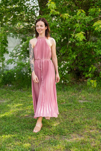 Rose Pleated Midi Dress-halter top maxi dress-Rosevelvet-Peachy Keen Boutique, Women's Fashion Boutique, Located in Cape Girardeau and Dexter, MO