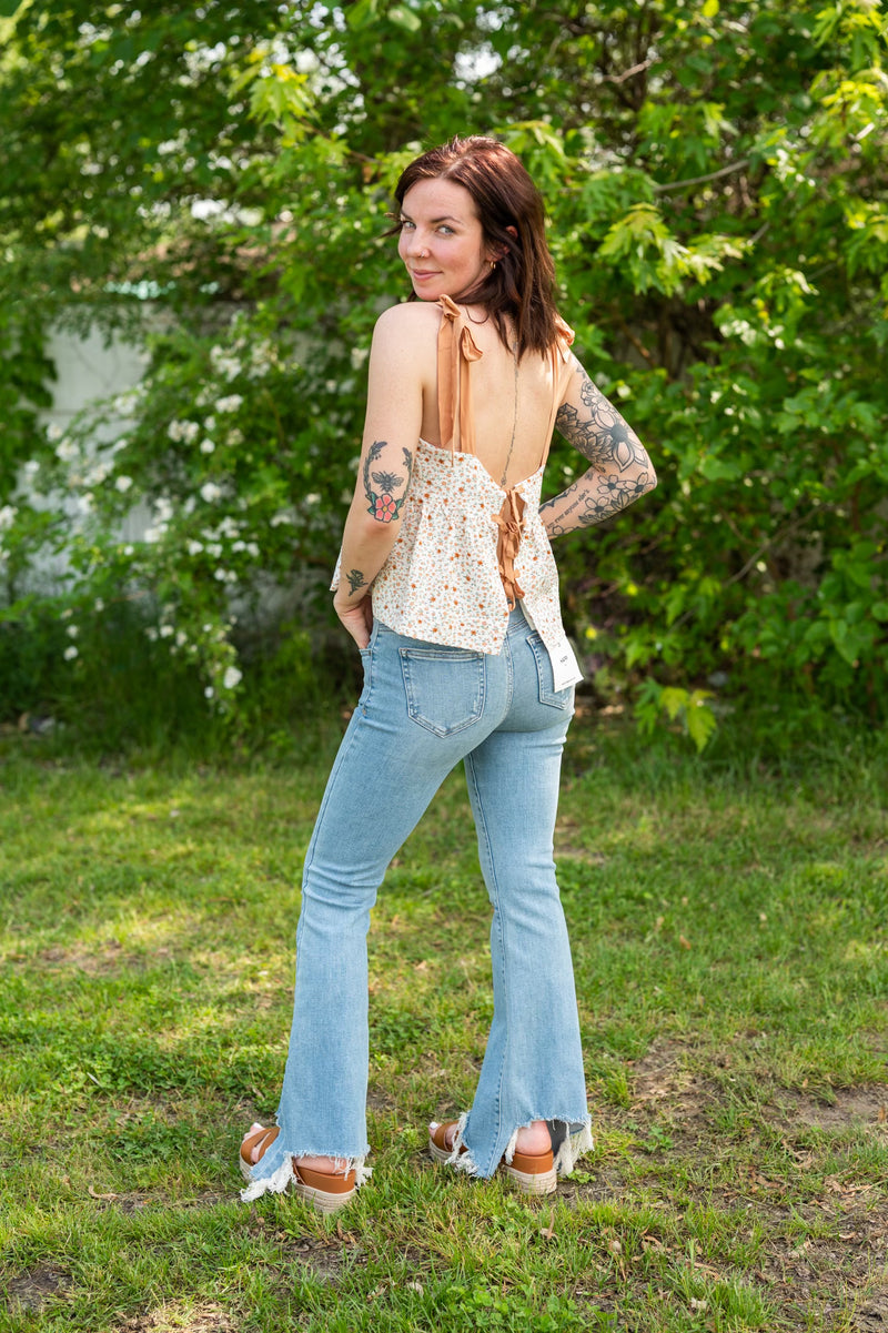 HIDDEN | Happi Mid Rise Flare with Destroyed Hem-Denim-Hidden-Peachy Keen Boutique, Women's Fashion Boutique, Located in Cape Girardeau and Dexter, MO
