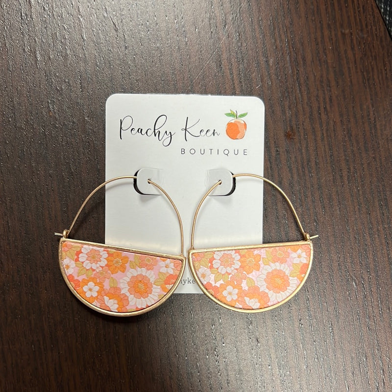 Floral Half Moon Earrings-hoop earrings-Golden Stella-Peachy Keen Boutique, Women's Fashion Boutique, Located in Cape Girardeau and Dexter, MO