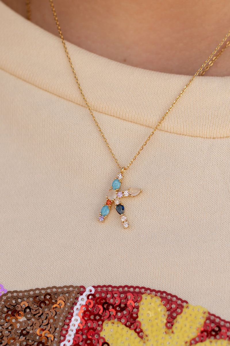 Bejeweled Colorful Stone Initial Necklace-Necklaces-Golden Stella-Peachy Keen Boutique, Women's Fashion Boutique, Located in Cape Girardeau and Dexter, MO