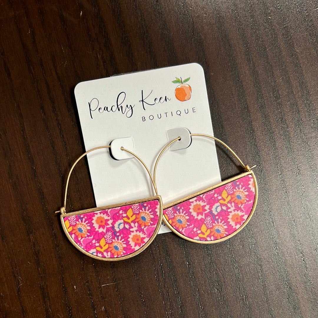 Floral Half Moon Earrings-hoop earrings-Golden Stella-Peachy Keen Boutique, Women's Fashion Boutique, Located in Cape Girardeau and Dexter, MO
