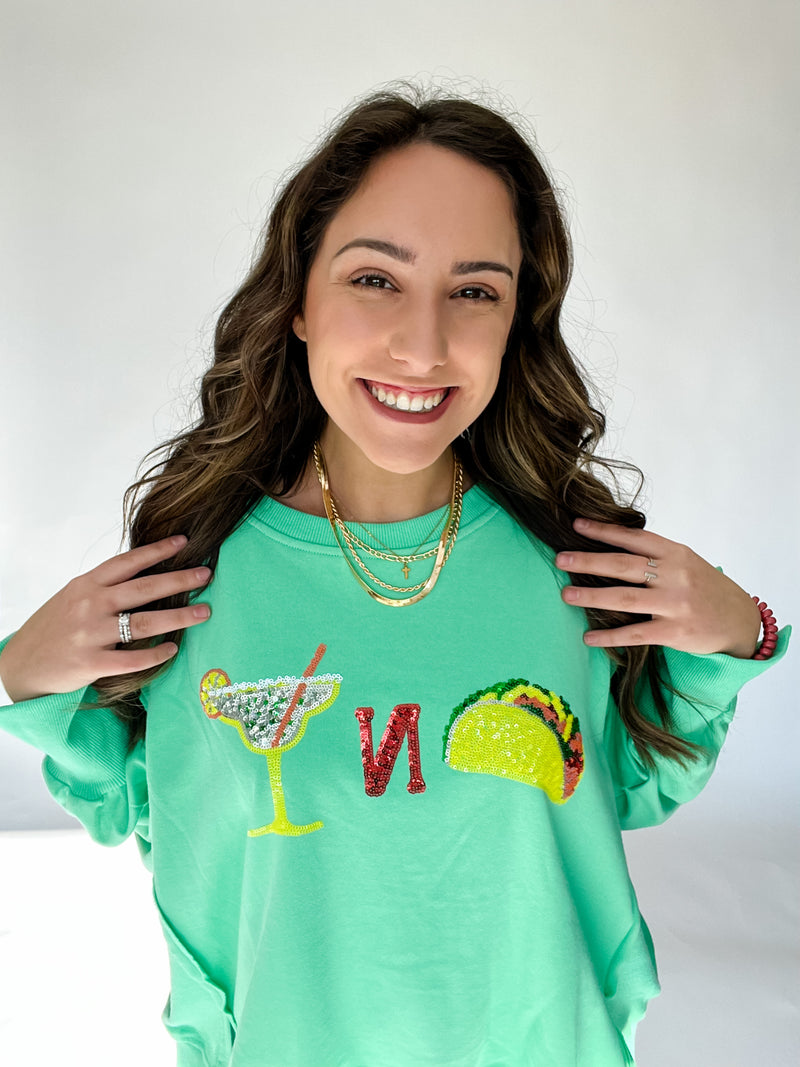 Mint French Terry Tacos N Margs Pullover