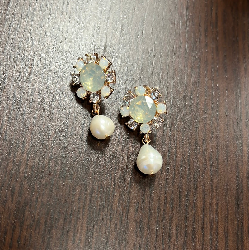 Opal Diamond and Pearl Dangle Earrings