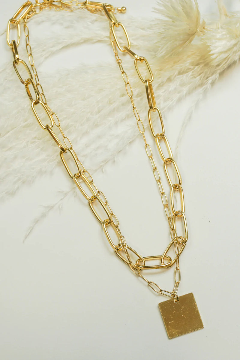 Gold Chain Rectangle Layered Necklace