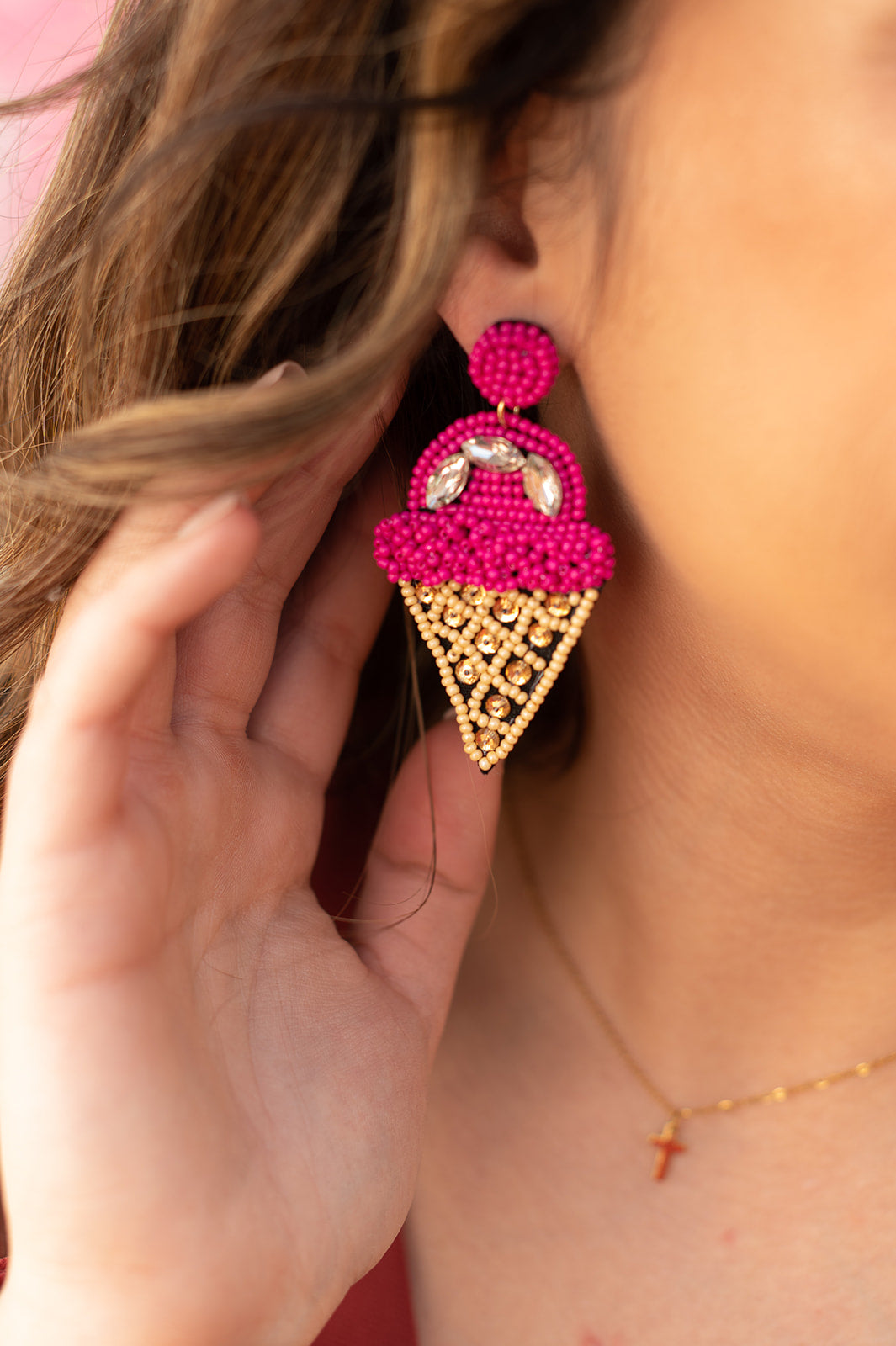 Pink Beaded Ice Cream Earrings-beaded earrings-camel threads-Peachy Keen Boutique, Women's Fashion Boutique, Located in Cape Girardeau and Dexter, MO