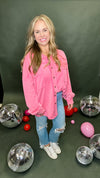 Hot Pink Washed Knit Button Down
