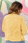 Pale Yellow Daisy Embroidered Denim Jacket
