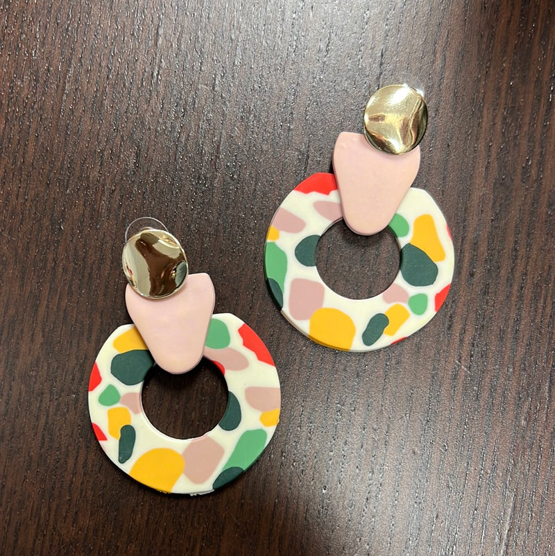 Pink and Multicolor Clay Earrings-hoop earrings-Golden Stella-Peachy Keen Boutique, Women's Fashion Boutique, Located in Cape Girardeau and Dexter, MO