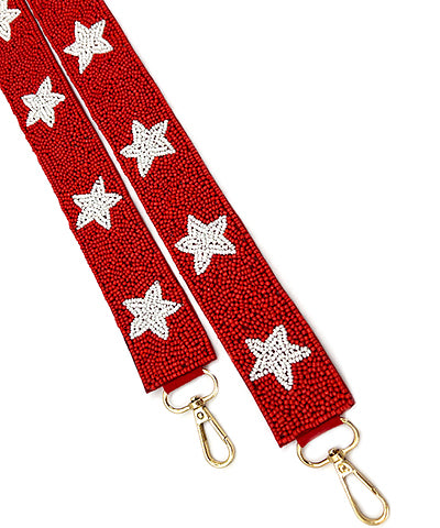 Red & White Star Beaded Bag Strap