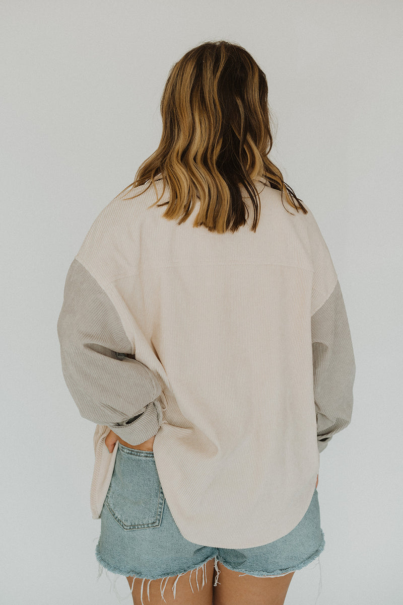 Taupe Colorblock Corduroy Shacket