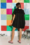 Queen Of Sparkles | Black Poplin Cape Dress with Jewels