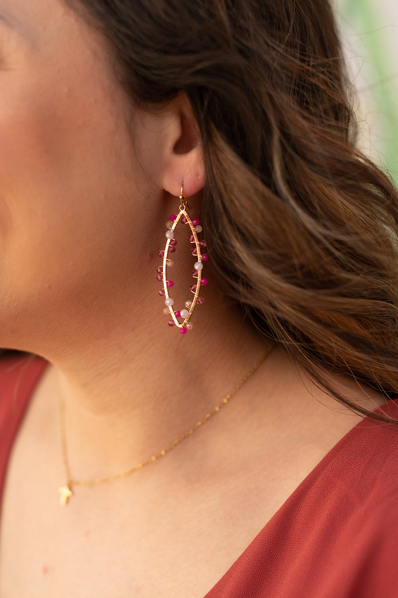 Oval Pink Beaded Earrings