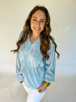Light Blue Ribbed Button Down Top