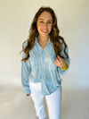 Light Blue Ribbed Button Down Top